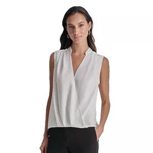 DKNY Cream Sleeveless Surplice Blouse NWT